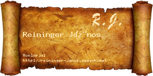 Reininger János névjegykártya